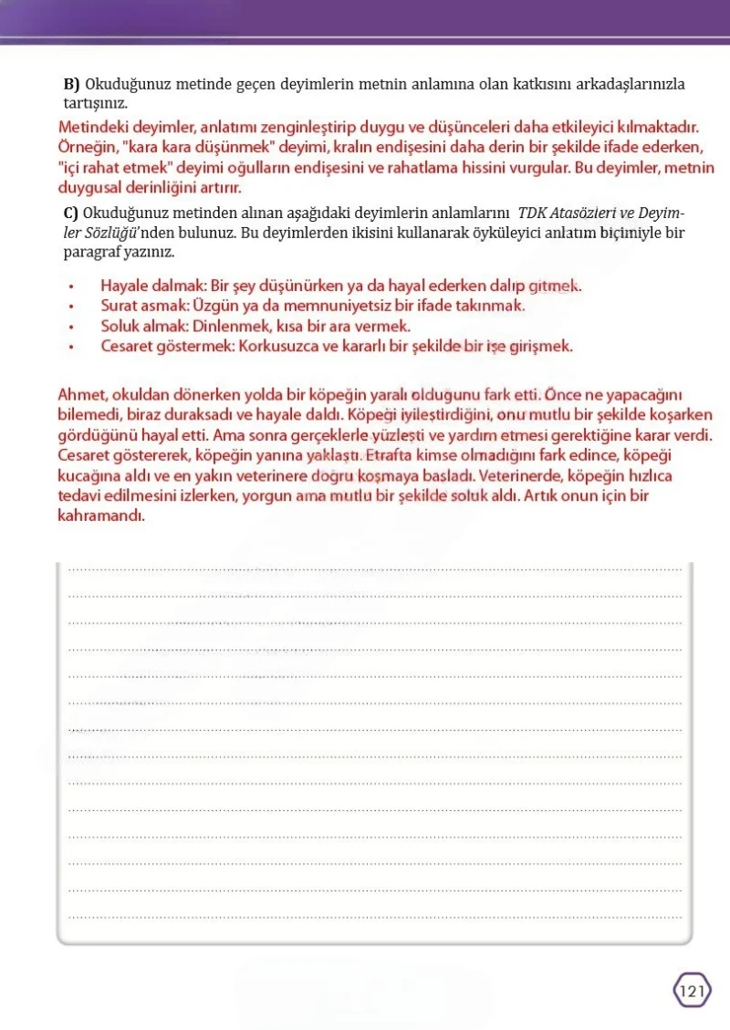 7. Sınıf Türkçe Ders Kitabı Cevapları Meb Yayınları Sayfa 121 Çözüm Görseli