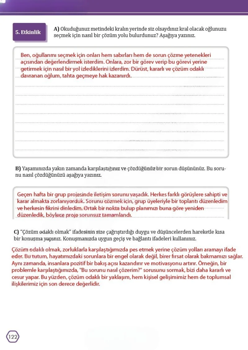 7. Sınıf Türkçe Ders Kitabı Cevapları Meb Yayınları Sayfa 122 Çözüm Görseli
