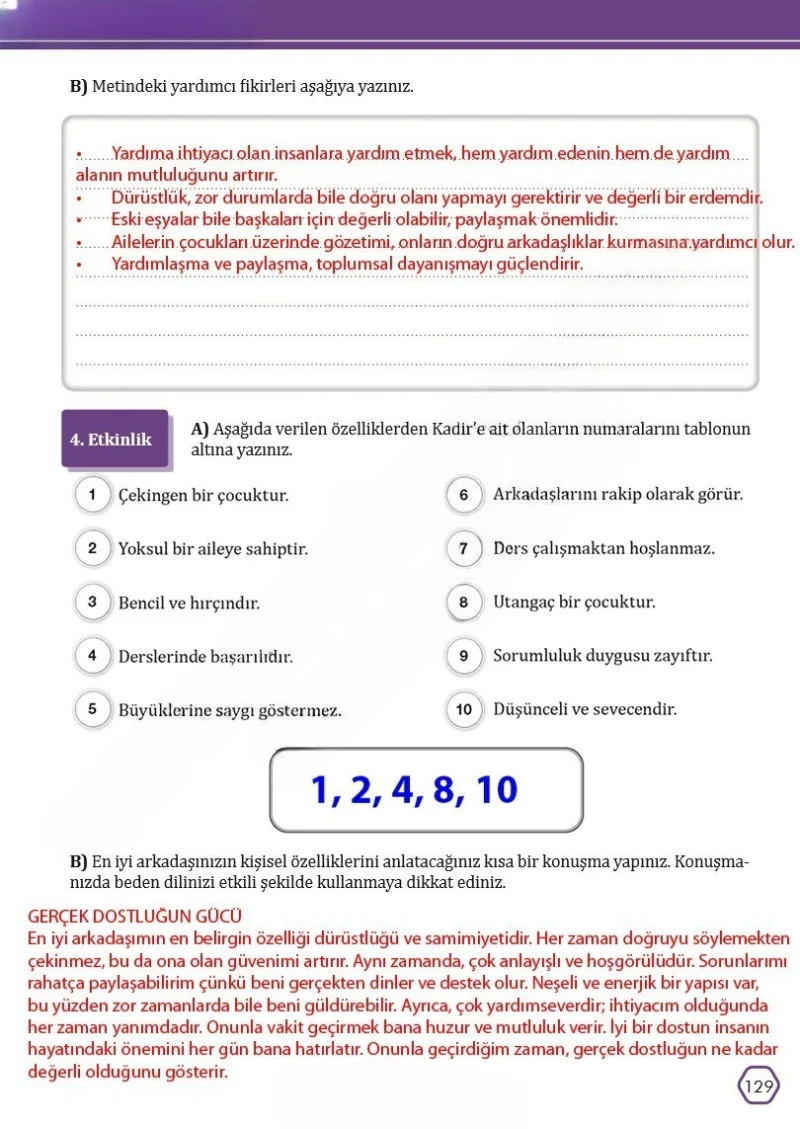 7. Sınıf Türkçe Ders Kitabı Cevapları Meb Yayınları Sayfa 129 Çözüm Görseli