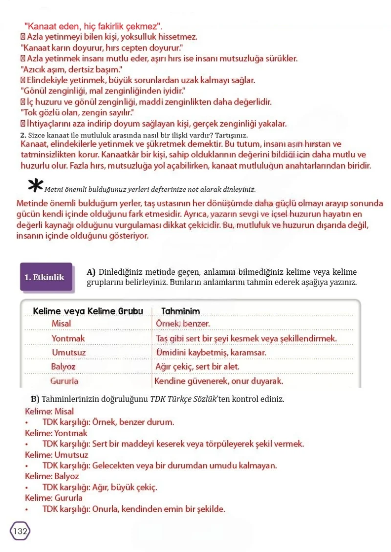 7. Sınıf Türkçe Ders Kitabı Cevapları Meb Yayınları Sayfa 132 Çözüm Görseli
