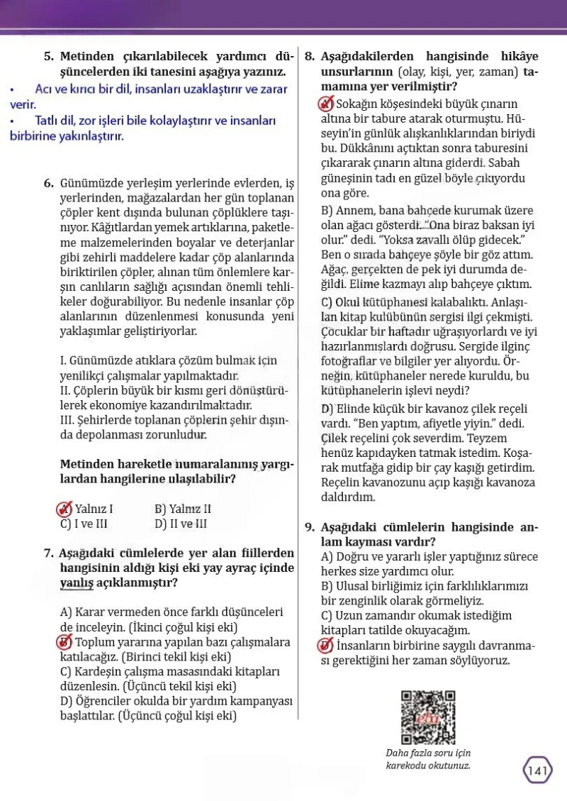 7. Sınıf Türkçe Ders Kitabı Cevapları Meb Yayınları Sayfa 141 Çözüm Görseli