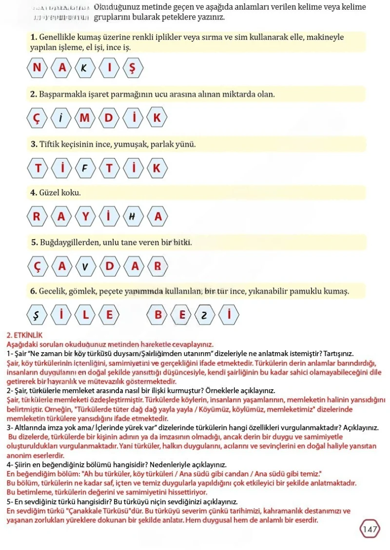 7. Sınıf Türkçe Ders Kitabı Cevapları Meb Yayınları Sayfa 147 Çözüm Görseli