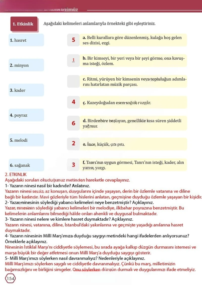 7. Sınıf Türkçe Ders Kitabı Cevapları Meb Yayınları Sayfa 154 Çözüm Görseli