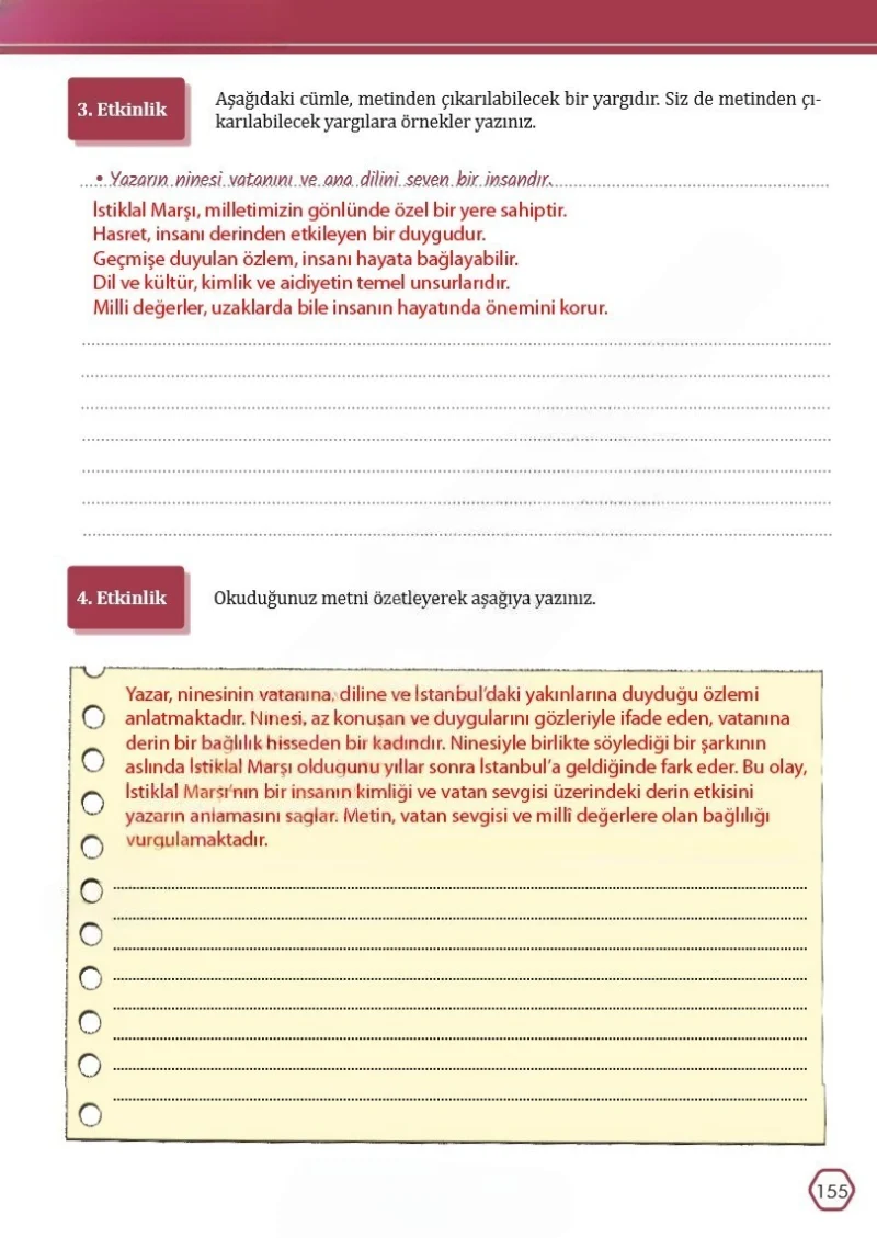 7. Sınıf Türkçe Ders Kitabı Cevapları Meb Yayınları Sayfa 155 Çözüm Görseli