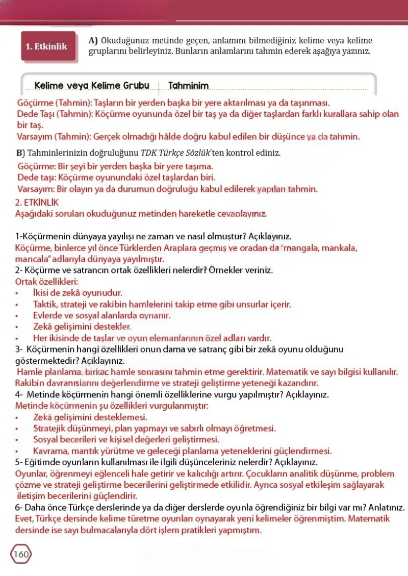 7. Sınıf Türkçe Ders Kitabı Cevapları Meb Yayınları Sayfa 160 Çözüm Görseli