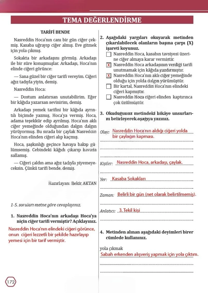 7. Sınıf Türkçe Ders Kitabı Cevapları Meb Yayınları Sayfa 172 Çözüm Görseli