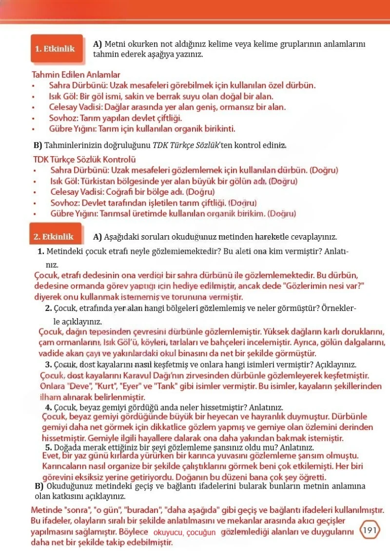 7. Sınıf Türkçe Ders Kitabı Cevapları Meb Yayınları Sayfa 191 Çözüm Görseli