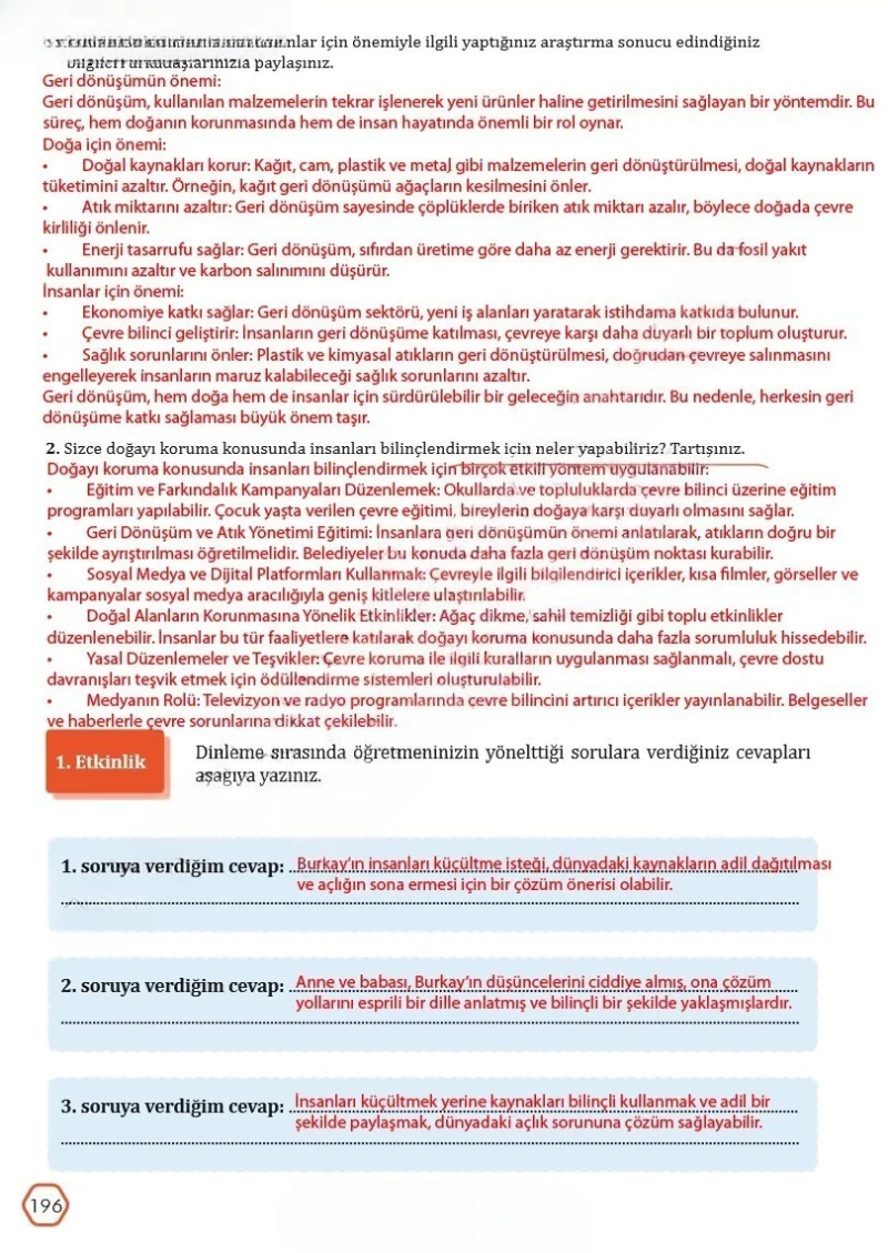 7. Sınıf Türkçe Ders Kitabı Cevapları Meb Yayınları Sayfa 196 Çözüm Görseli