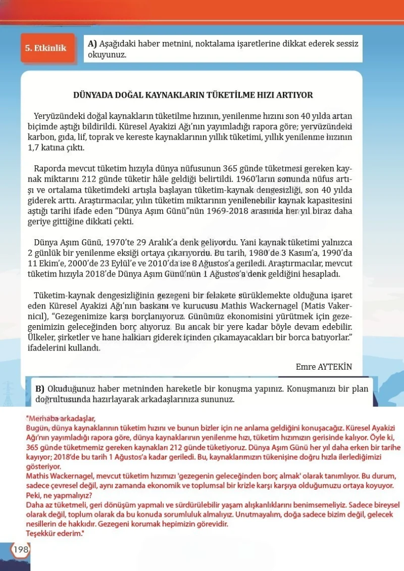 7. Sınıf Türkçe Ders Kitabı Cevapları Meb Yayınları Sayfa 198 Çözüm Görseli