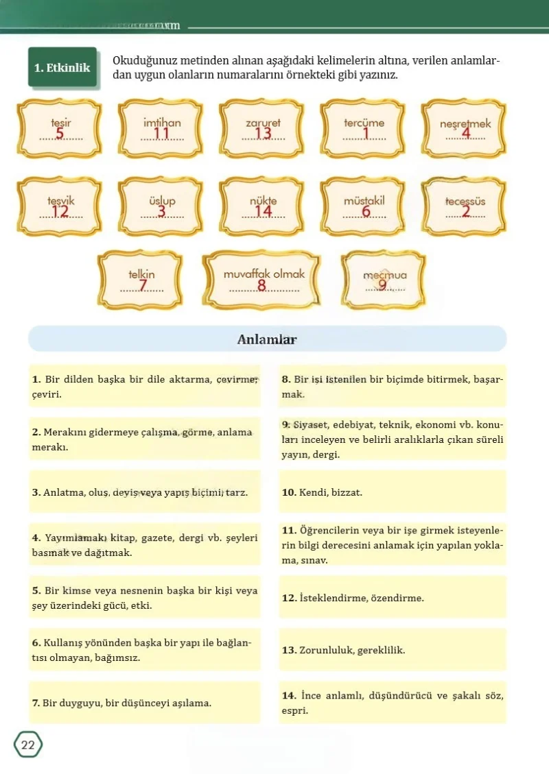 7. Sınıf Türkçe Ders Kitabı Cevapları Meb Yayınları Sayfa 22 Çözüm Görseli