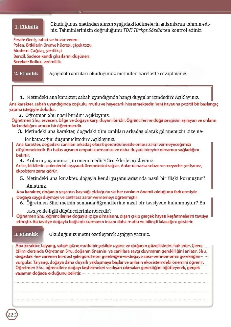 7. Sınıf Türkçe Ders Kitabı Cevapları Meb Yayınları Sayfa 220 Çözüm Görseli