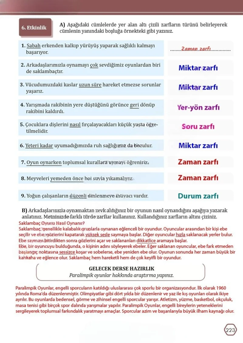 7. Sınıf Türkçe Ders Kitabı Cevapları Meb Yayınları Sayfa 223 Çözüm Görseli