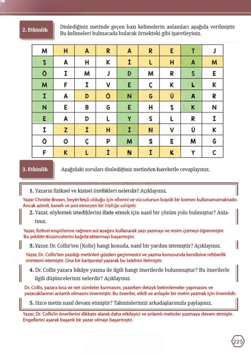 7. Sınıf Türkçe Ders Kitabı Cevapları Meb Yayınları Sayfa 225 Çözüm Görseli