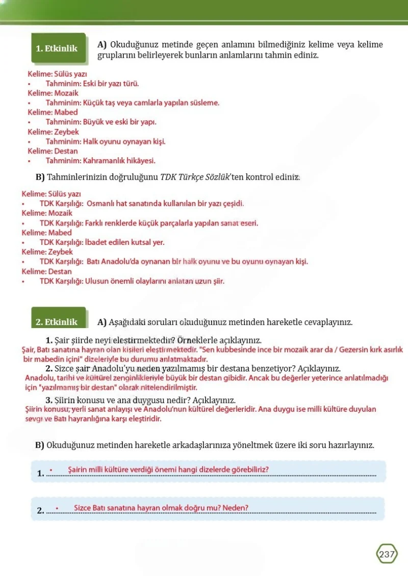 7. Sınıf Türkçe Ders Kitabı Cevapları Meb Yayınları Sayfa 237 Çözüm Görseli