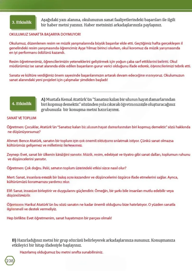 7. Sınıf Türkçe Ders Kitabı Cevapları Meb Yayınları Sayfa 238 Çözüm Görseli