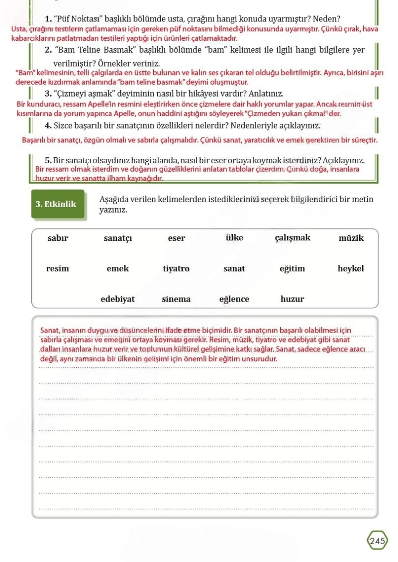 7. Sınıf Türkçe Ders Kitabı Cevapları Meb Yayınları Sayfa 245 Çözüm Görseli