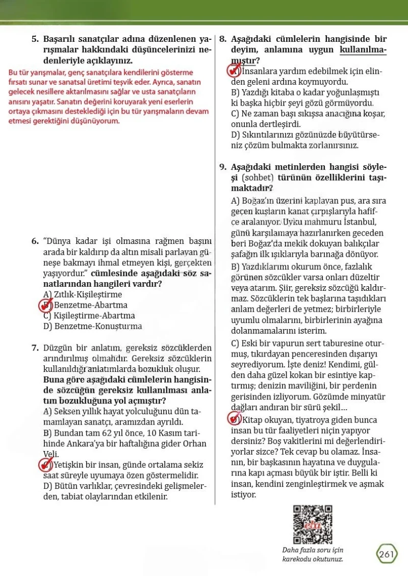 7. Sınıf Türkçe Ders Kitabı Cevapları Meb Yayınları Sayfa 261 Çözüm Görseli