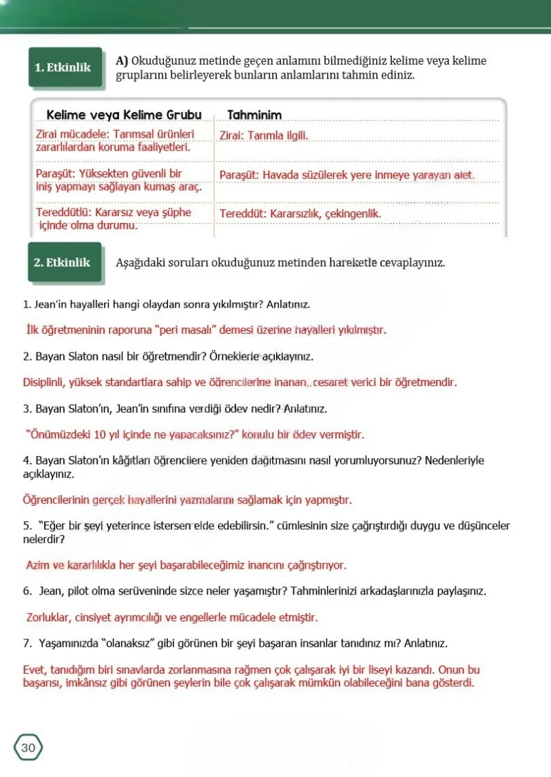 7. Sınıf Türkçe Ders Kitabı Cevapları Meb Yayınları Sayfa 30 Çözüm Görseli