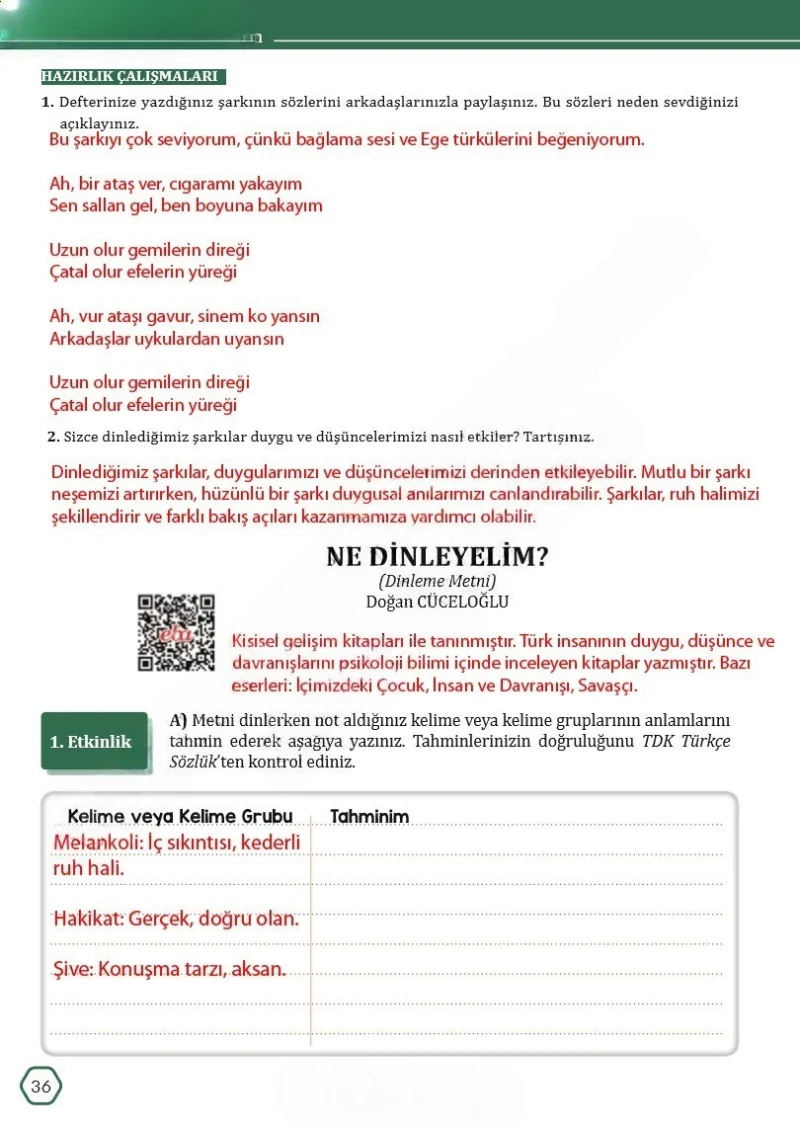 7. Sınıf Türkçe Ders Kitabı Cevapları Meb Yayınları Sayfa 36 Çözüm Görseli