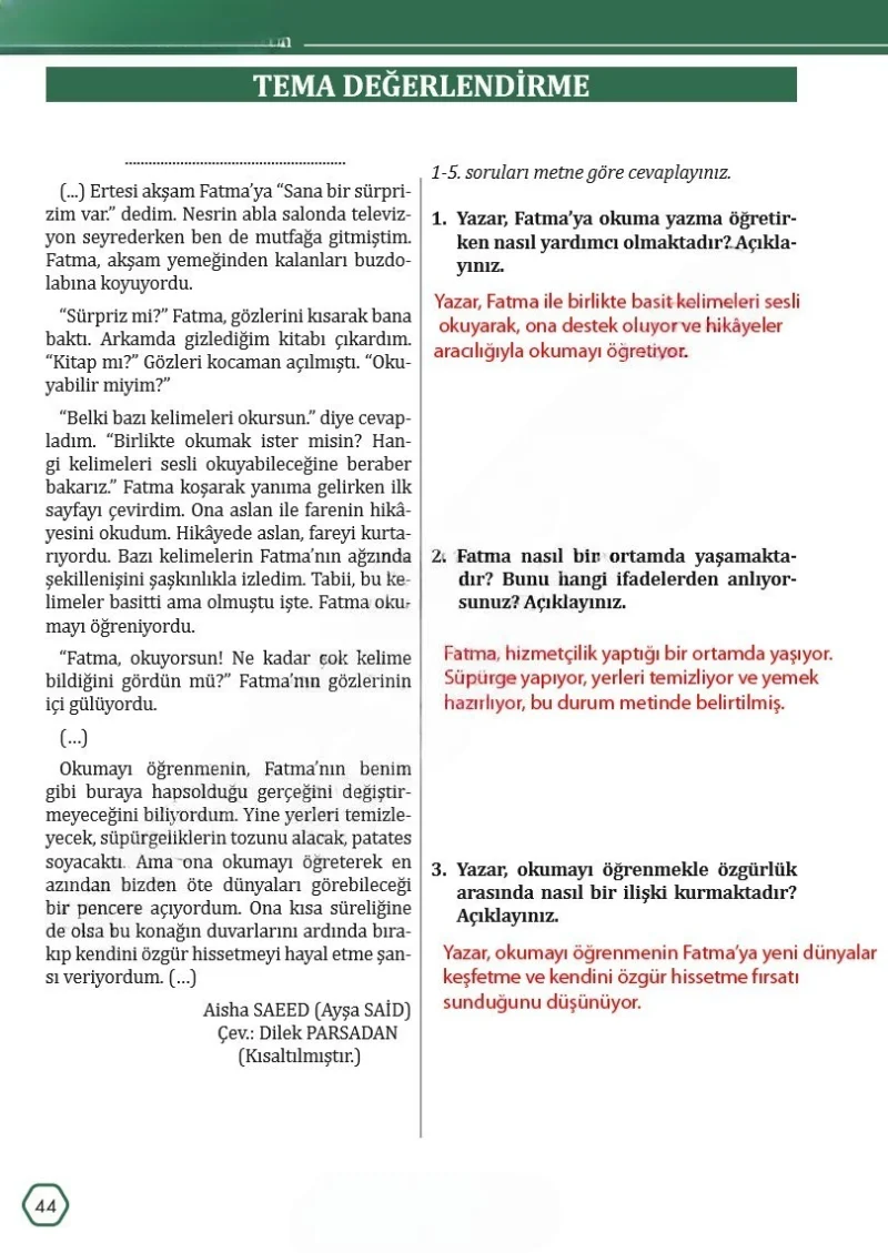 7. Sınıf Türkçe Ders Kitabı Cevapları Meb Yayınları Sayfa 44 Çözüm Görseli