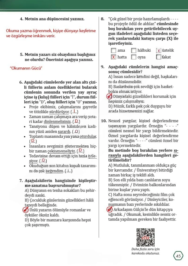 7. Sınıf Türkçe Ders Kitabı Cevapları Meb Yayınları Sayfa 45 Çözüm Görseli