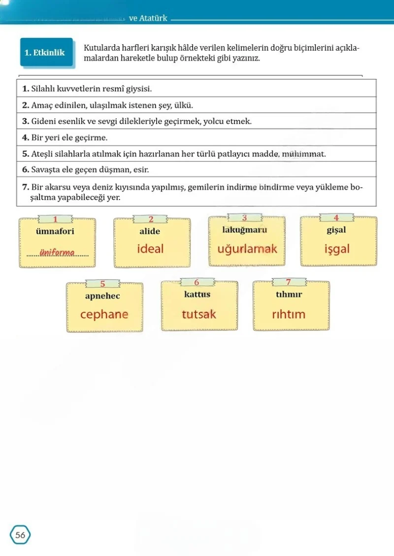 7. Sınıf Türkçe Ders Kitabı Cevapları Meb Yayınları Sayfa 56 Çözüm Görseli