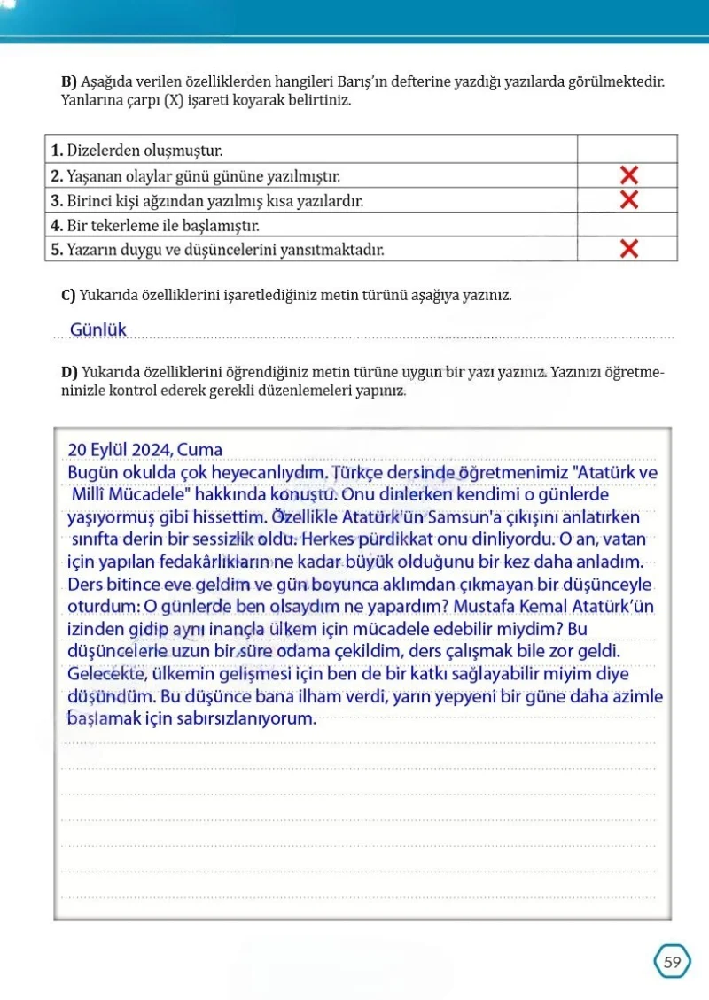 7. Sınıf Türkçe Ders Kitabı Cevapları Meb Yayınları Sayfa 59 Çözüm Görseli