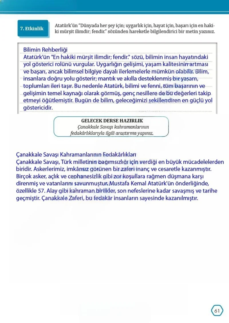 7. Sınıf Türkçe Ders Kitabı Cevapları Meb Yayınları Sayfa 61 Çözüm Görseli