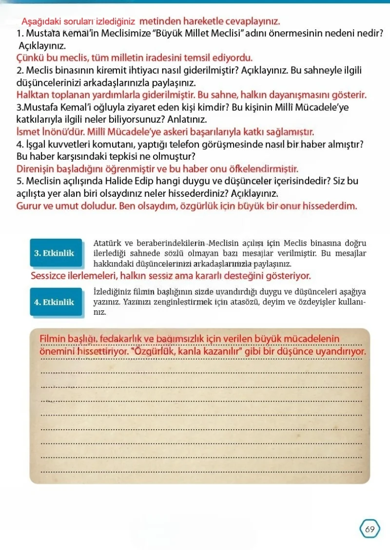 7. Sınıf Türkçe Ders Kitabı Cevapları Meb Yayınları Sayfa 69 Çözüm Görseli
