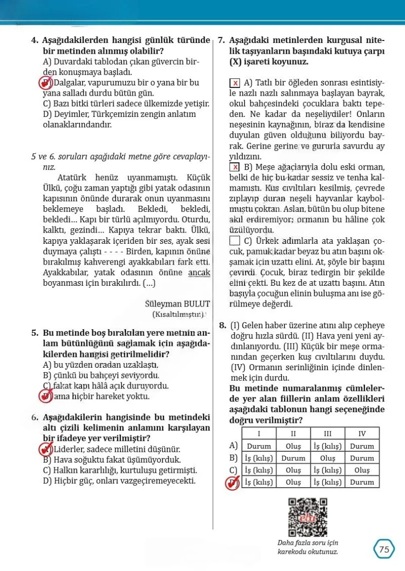 7. Sınıf Türkçe Ders Kitabı Cevapları Meb Yayınları Sayfa 75 Çözüm Görseli