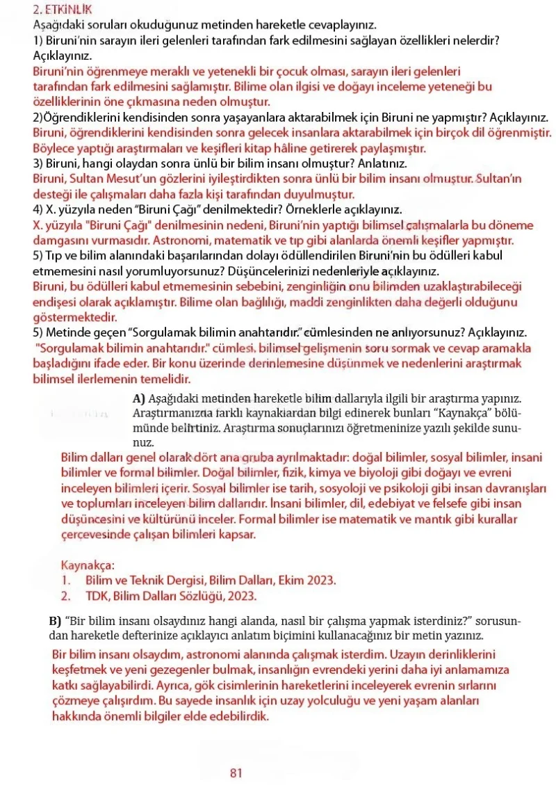 7. Sınıf Türkçe Ders Kitabı Cevapları Meb Yayınları Sayfa 81 Çözüm Görseli
