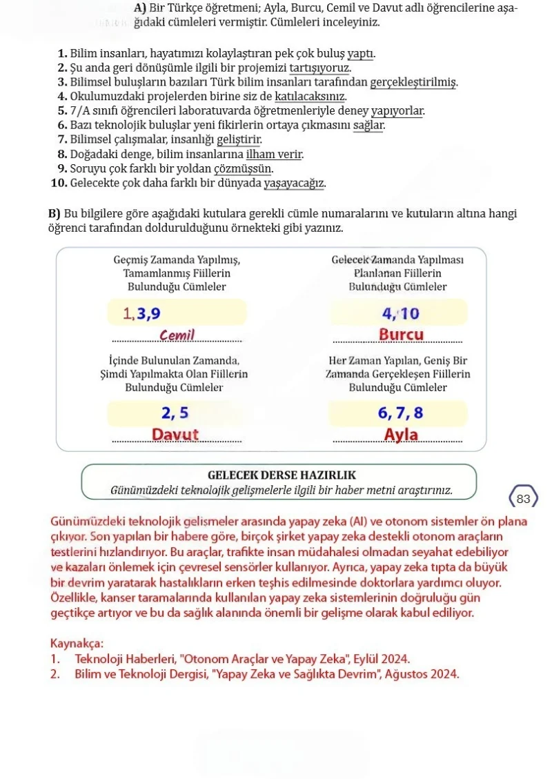 7. Sınıf Türkçe Ders Kitabı Cevapları Meb Yayınları Sayfa 83 Çözüm Görseli