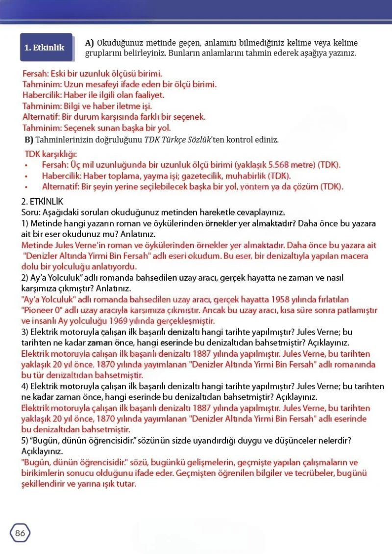 7. Sınıf Türkçe Ders Kitabı Cevapları Meb Yayınları Sayfa 86 Çözüm Görseli
