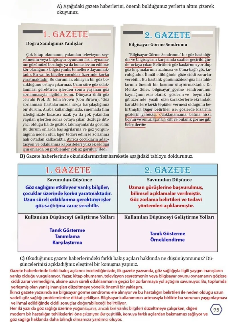 7. Sınıf Türkçe Ders Kitabı Cevapları Meb Yayınları Sayfa 95 Çözüm Görseli