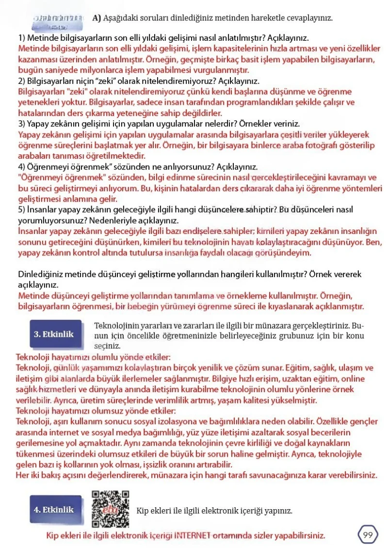 7. Sınıf Türkçe Ders Kitabı Cevapları Meb Yayınları Sayfa 99 Çözüm Görseli