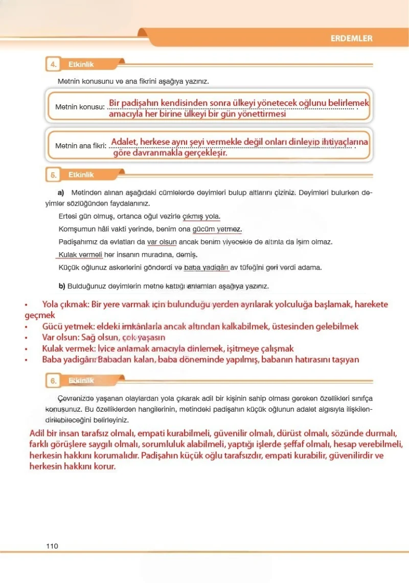7. Sınıf Türkçe Ders Kitabı Cevapları Özgün Yayınları Sayfa 110 Çözüm Görseli