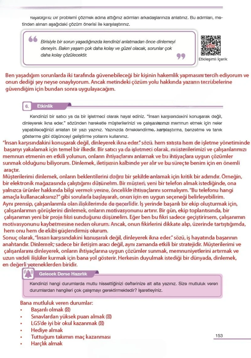 7. Sınıf Türkçe Ders Kitabı Cevapları Özgün Yayınları Sayfa 153 Çözüm Görseli