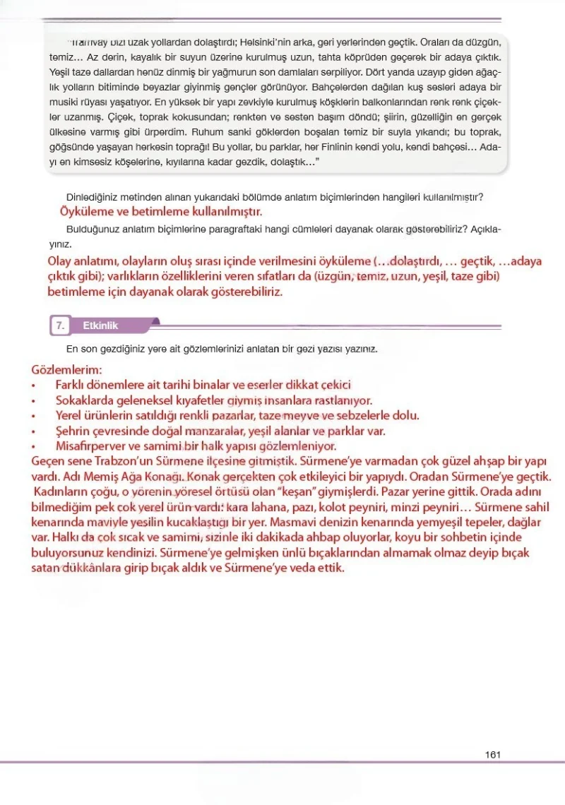 7. Sınıf Türkçe Ders Kitabı Cevapları Özgün Yayınları Sayfa 161 Çözüm Görseli