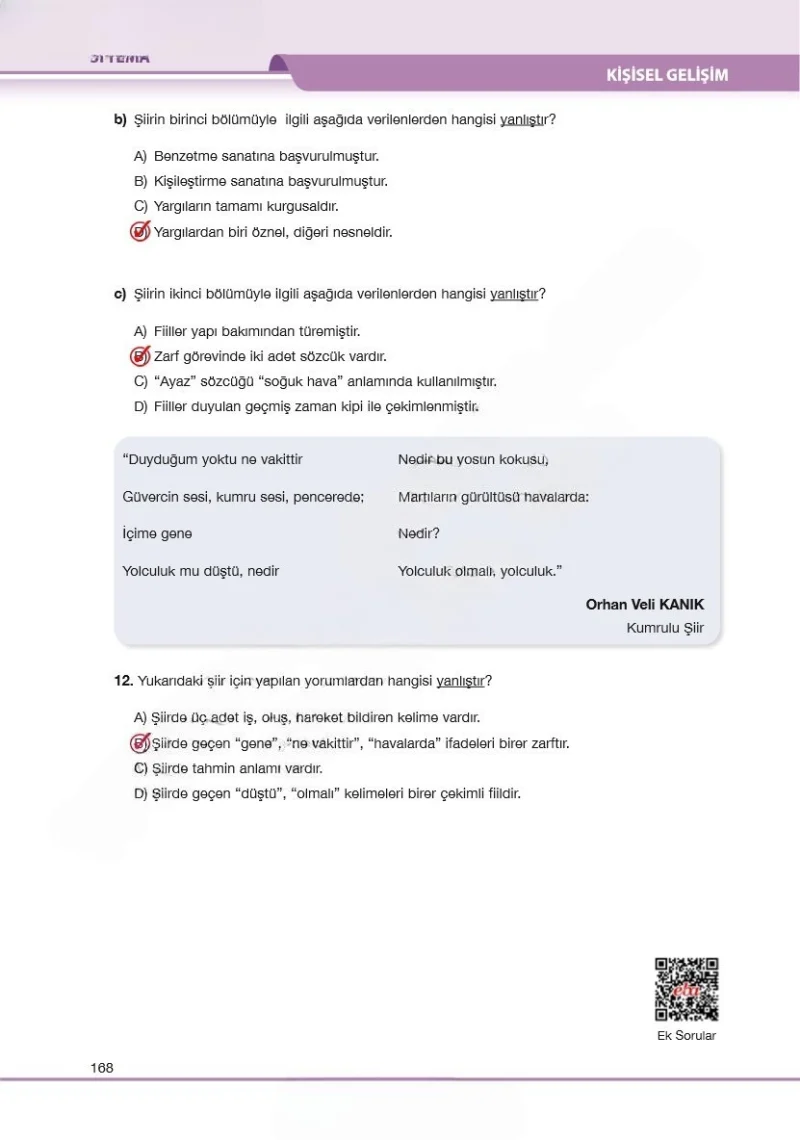 7. Sınıf Türkçe Ders Kitabı Cevapları Özgün Yayınları Sayfa 168 Çözüm Görseli