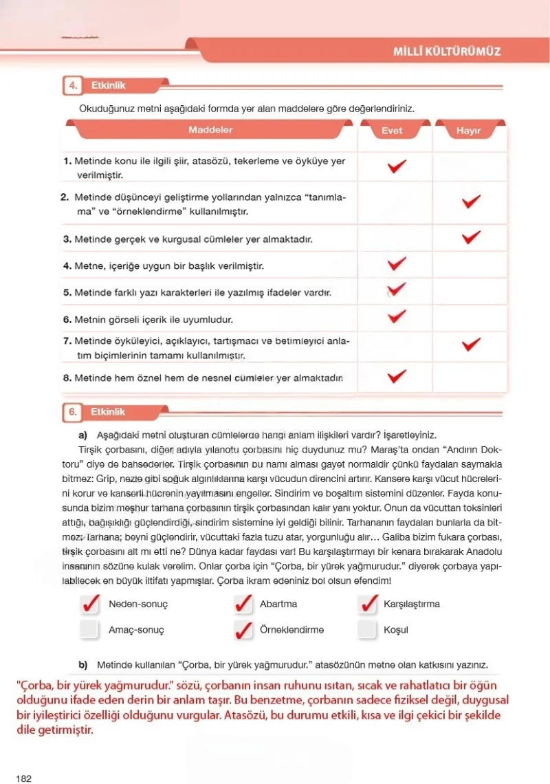 7. Sınıf Türkçe Ders Kitabı Cevapları Özgün Yayınları Sayfa 182 Çözüm Görseli