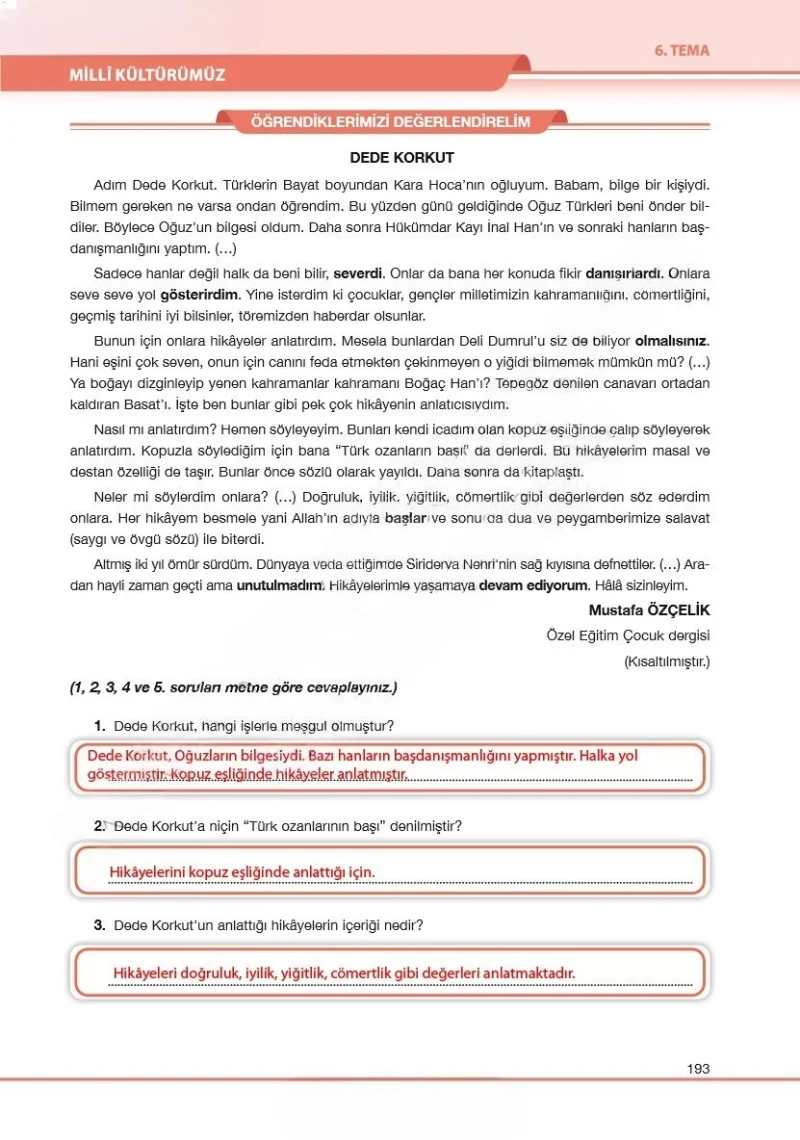 7. Sınıf Türkçe Ders Kitabı Cevapları Özgün Yayınları Sayfa 193 Çözüm Görseli