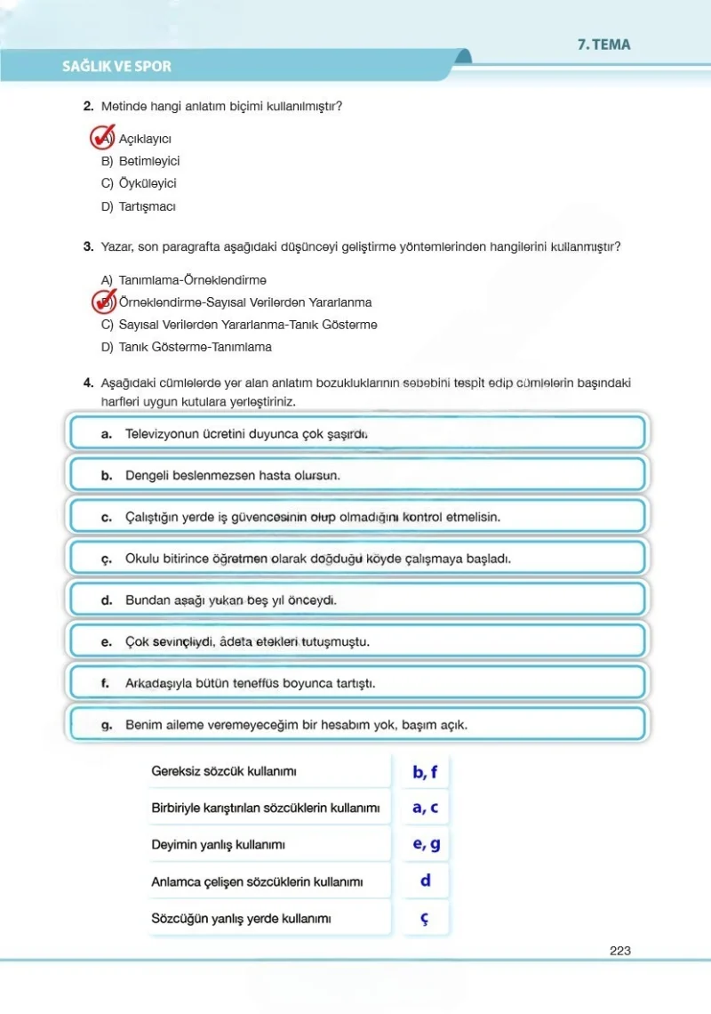 7. Sınıf Türkçe Ders Kitabı Cevapları Özgün Yayınları Sayfa 223 Çözüm Görseli
