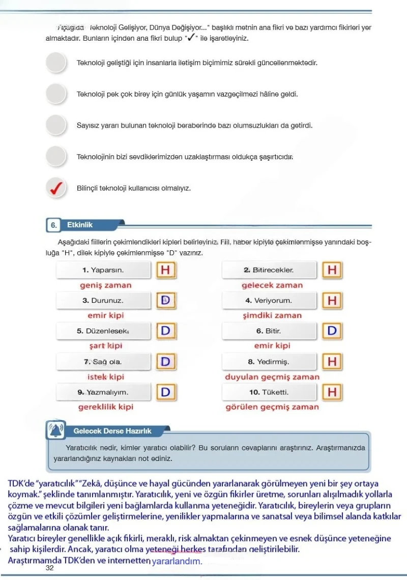 7. Sınıf Türkçe Ders Kitabı Cevapları Özgün Yayınları Sayfa 32 Çözüm Görseli