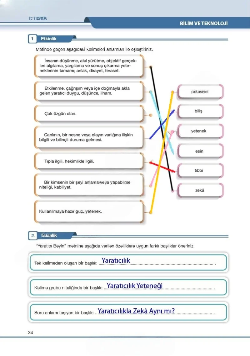 7. Sınıf Türkçe Ders Kitabı Cevapları Özgün Yayınları Sayfa 34 Çözüm Görseli