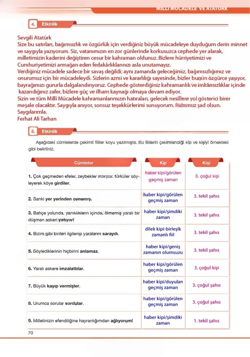 7. Sınıf Türkçe Ders Kitabı Cevapları Özgün Yayınları Sayfa 70 Çözüm Görseli