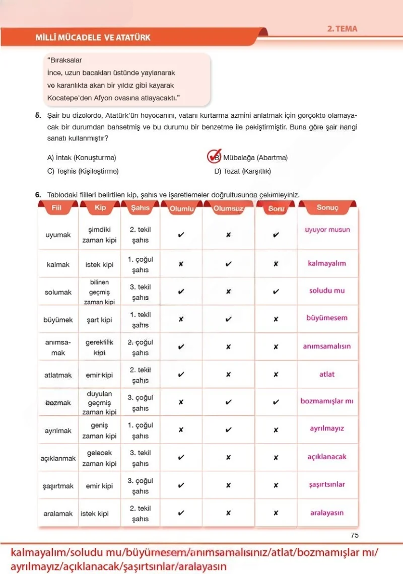 7. Sınıf Türkçe Ders Kitabı Cevapları Özgün Yayınları Sayfa 75 Çözüm Görseli