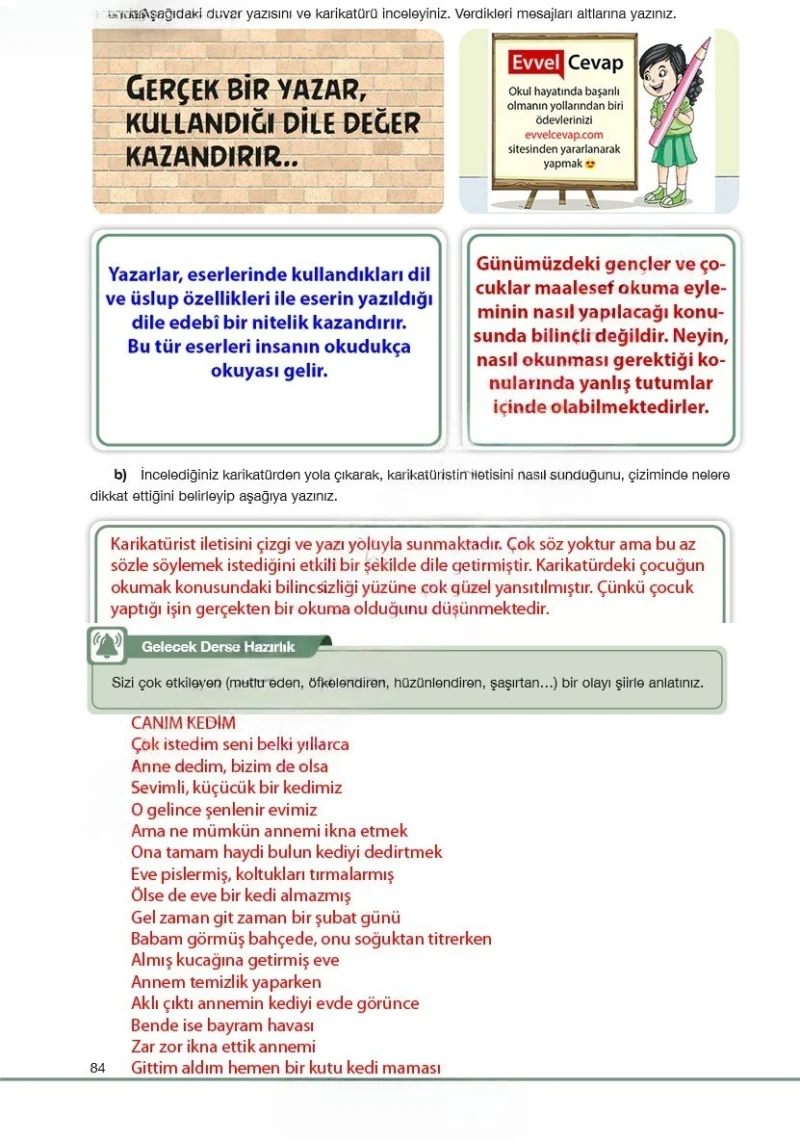 7. Sınıf Türkçe Ders Kitabı Cevapları Özgün Yayınları Sayfa 84 Çözüm Görseli