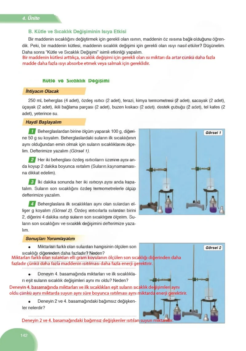 8. Sınıf Fen Bilimleri Ders Kitabı Cevapları Ata Yayınları Sayfa 142 Çözüm Görseli