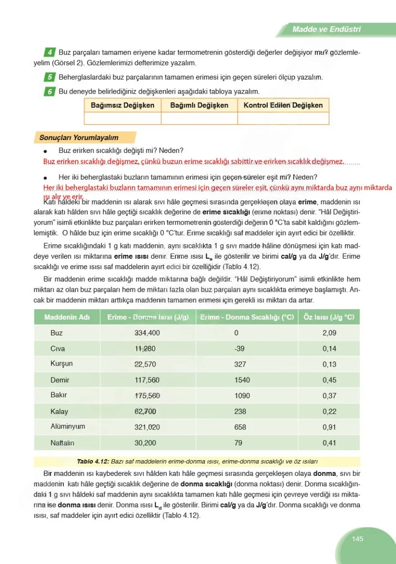 8. Sınıf Fen Bilimleri Ders Kitabı Cevapları Ata Yayınları Sayfa 145 Çözüm Görseli
