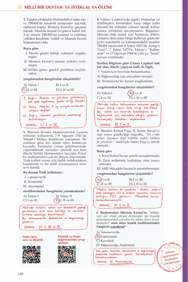 8. Sınıf İnkılap Tarihi Ders Kitabı Cevapları Meb Yayınları Sayfa 130 Çözüm Görseli